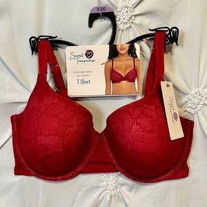 NWT Red Lace Underwire Full Coverage T-Shirt Bra 34DD